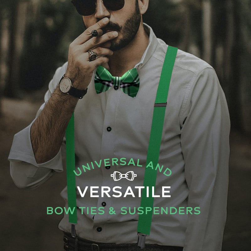 Man of Men Bowtie & Suspender Set - Green Plaid Bowtie & Green Suspenders - Image 3